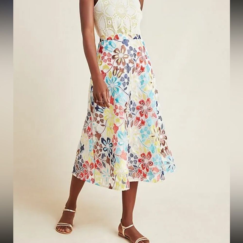 Anthropologie Floral Multi‑Color Midi Skirt